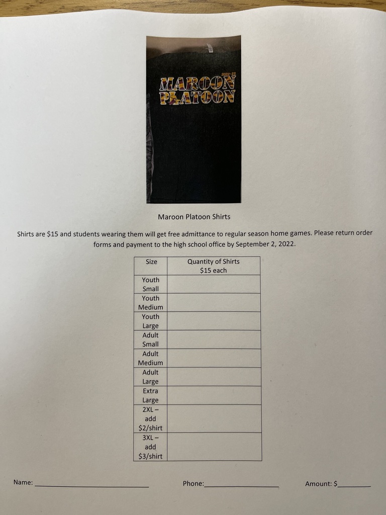Maroon Platoon shirt order form